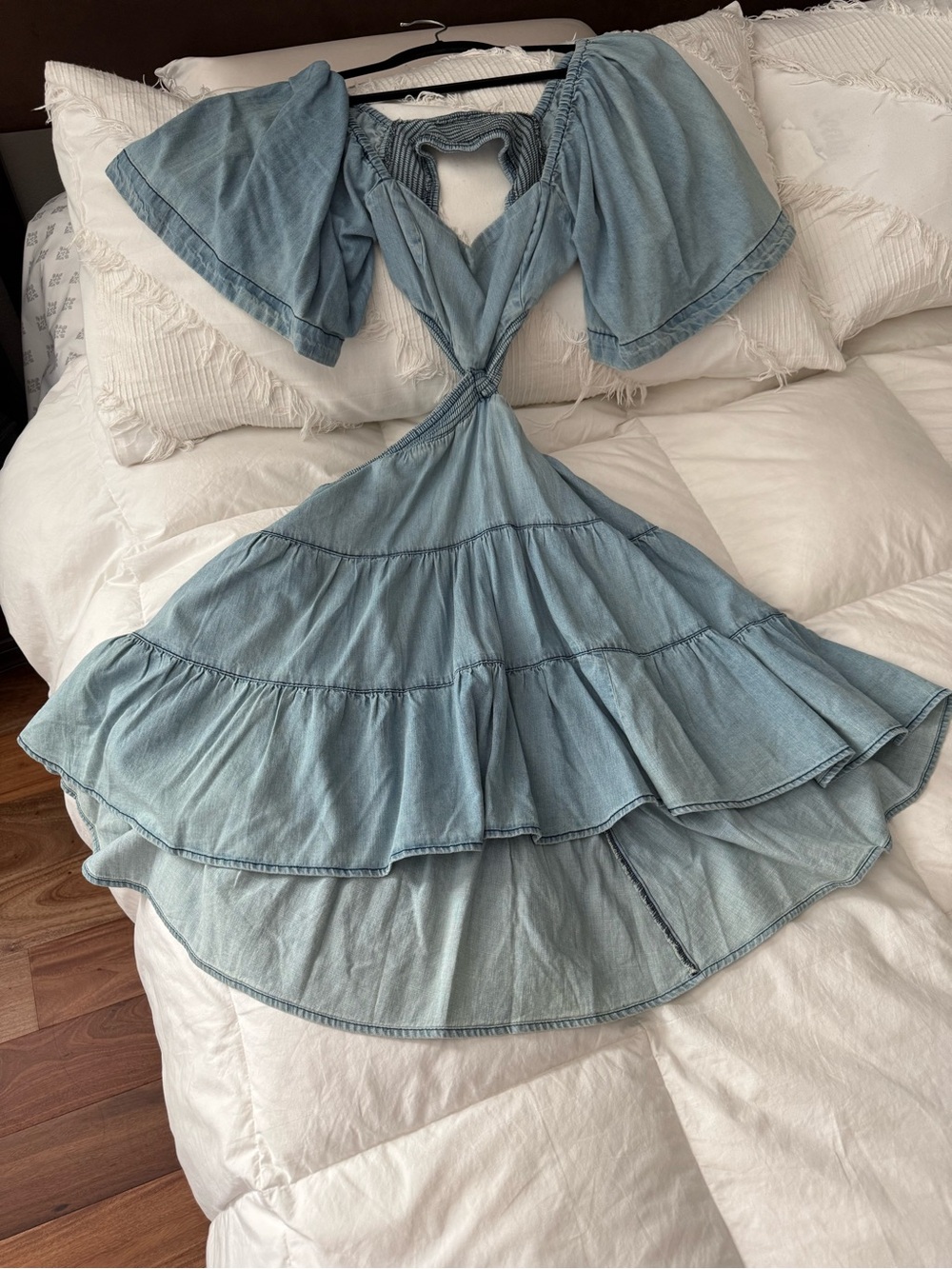 Free People Light Blue Tiered High-Low Midi Dress